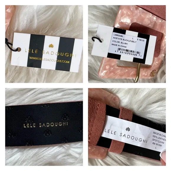 New! Very Rare LELE SADOUGHI Marble Acetate Buckle Suede Belt in Blush - Picture 9 of 9